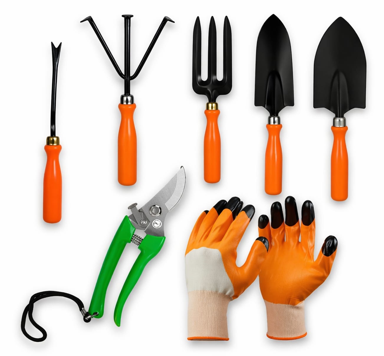 Gardening Tools Kit for Home Garden - (Cultivator, Fork, Trowels, Weeder, Gloves, Pruner Cutter), Lightweight, Portable, Durable Gardening Items for Indoor and Outdoor Use